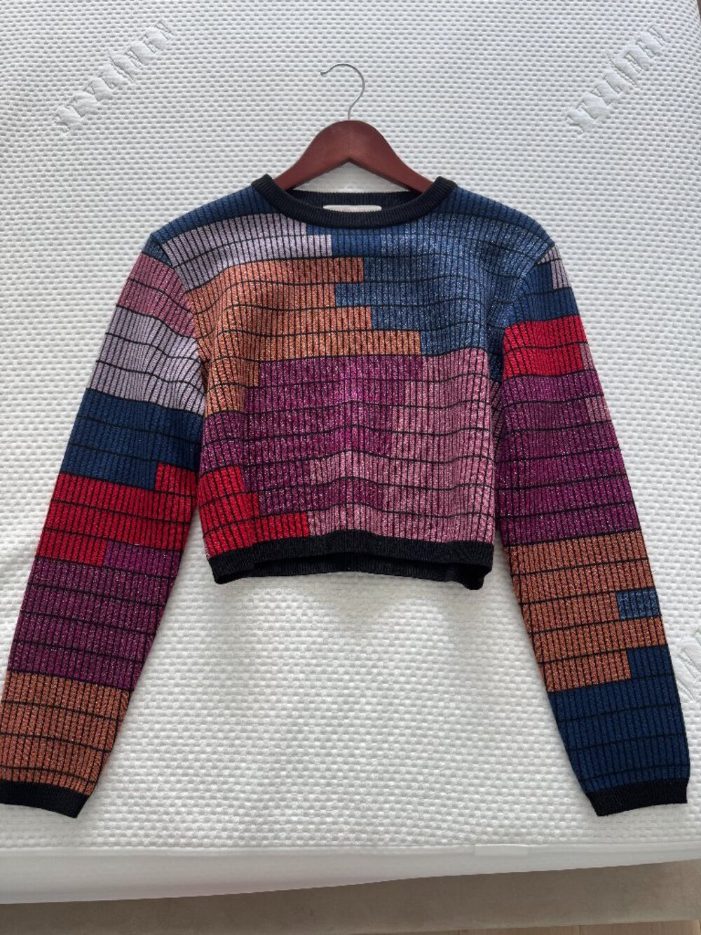 Mara Hoffman Colorblock Grid Cropped Sweater